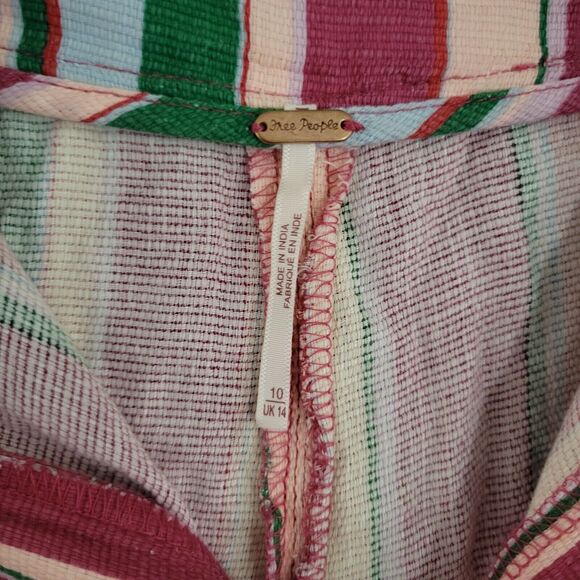 FREE PEOPLE La Paz Rainbow Pink Striped High Rise Cropped Flare Pants SIZE 10 - Picture 6 of 11